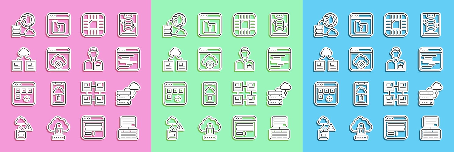 Set line server data web hosting network cloud vector image