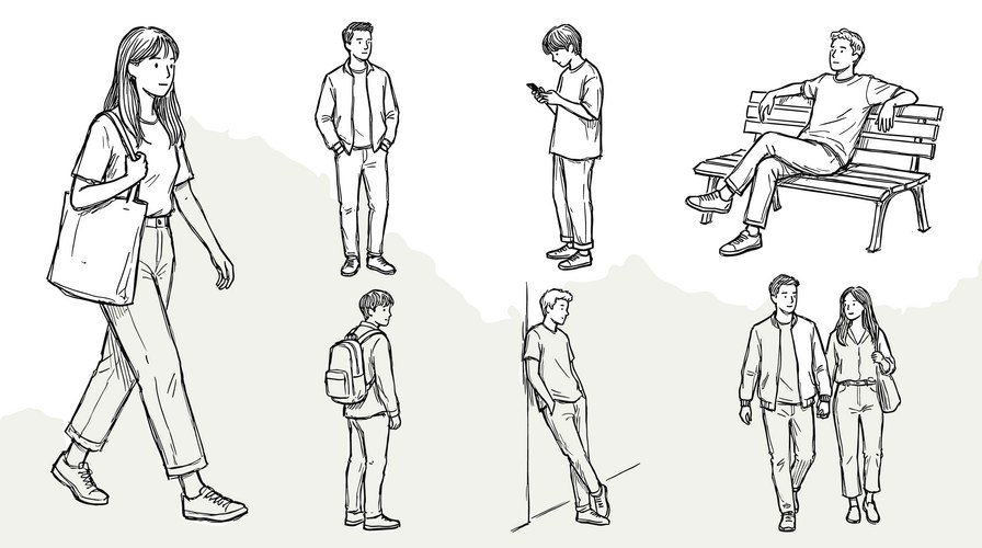 Hand-Drawn People Sketches - Casual Poses Vector Image