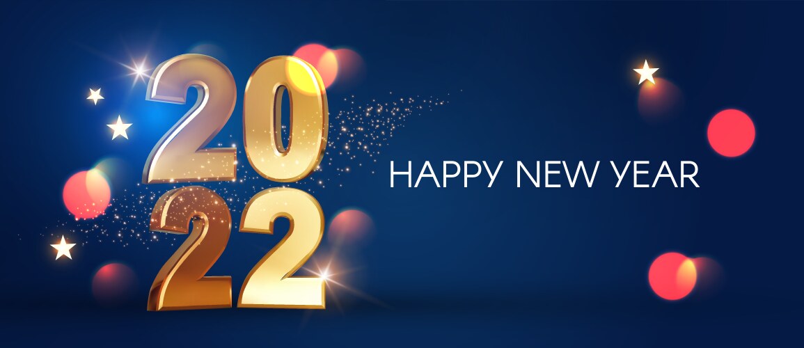 happy new 2022 year elegant gold text with bokeh vector image