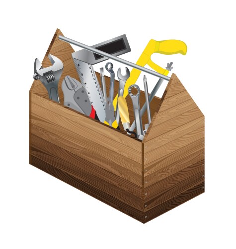 Tool box with object on white background vector image