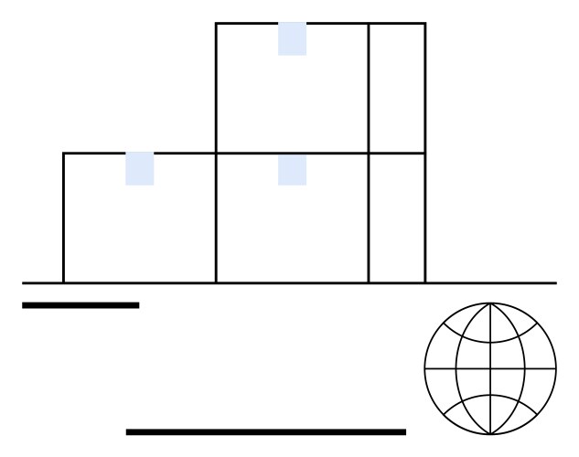 Stacked boxes and simplified globe representing vektorbild
