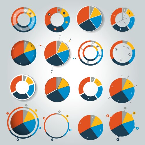 Big set round circle chart graph simply color vector image