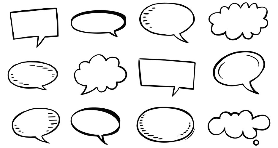 Hand-Drawn Speech Bubbles & Cloud Shapes Vector Image