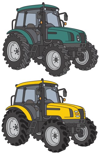 Tractors in three different colors Royalty Free Vector Image
