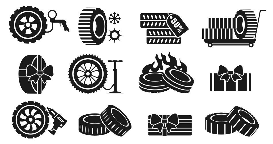 Car tires black icons wheel disk with rubber Vector Image