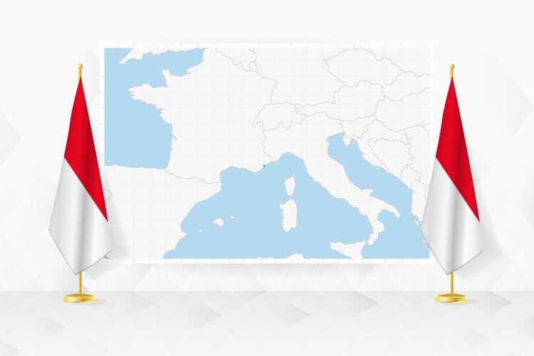 Map of monaco and flags on flag stand vector image