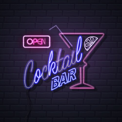 Neon Cocktail Bar - Brick Wall Vector Image