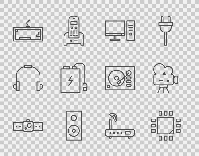 Set line smartwatch processor with microcircuits vector image