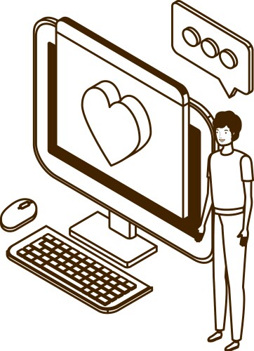 Man with desktop computer screen and email vector image