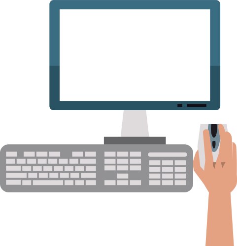 Hand using desk computer with mouse monitor vector image