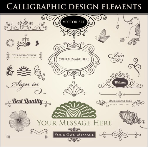 Calligraphic elements vintage ornament set Vector Image