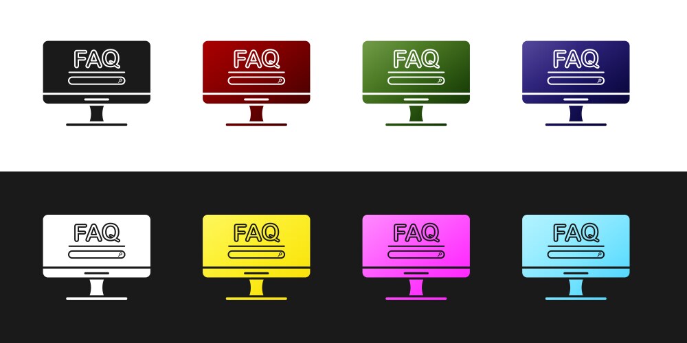 Set computer monitor with text faq information vektorbild