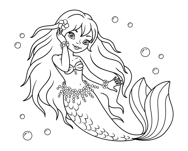 Cute Mermaid Coloring Page Vector Image