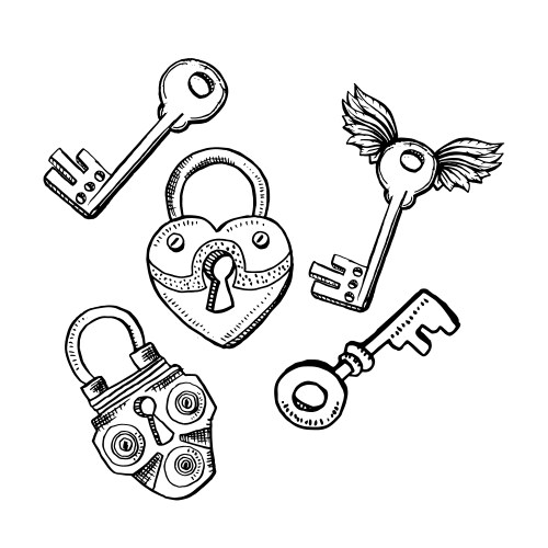 Door locks or latch and keys in sketch style Vector Image