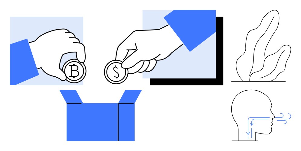 Hands exchanging currency symbols and objects vector image