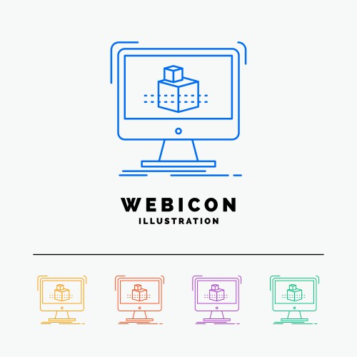 3d cube dimensional modelling sketch 5 color line vector image