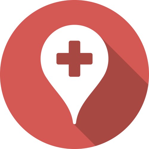 Medical map marker icon and longshadow – Royalty-Free Vector | VectorStock