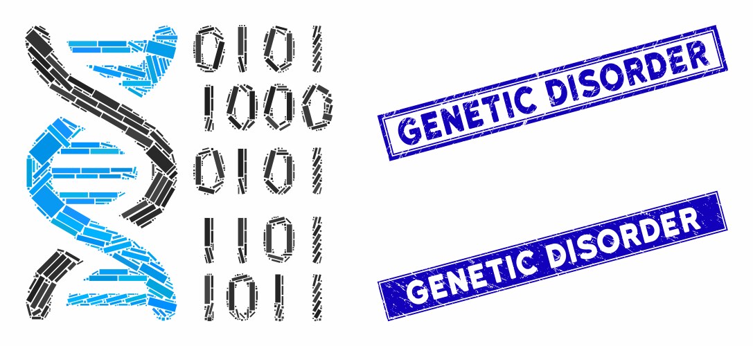 Dna binary code mosaic and scratched rectangle vector image