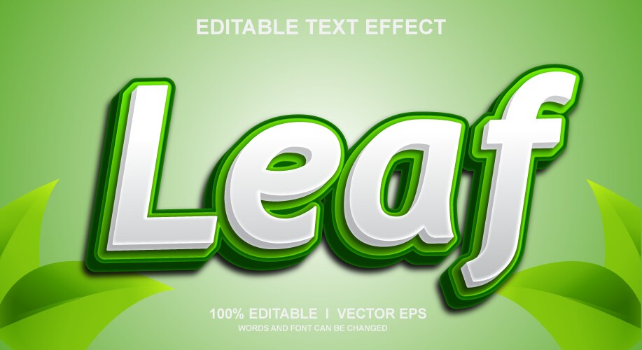 Leaf 3d text effect with modern style design vector image