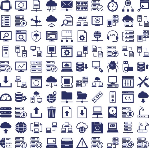 Database server and location icons set every ico vector image