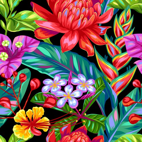Tropical Thai Flower Pattern Vector Image