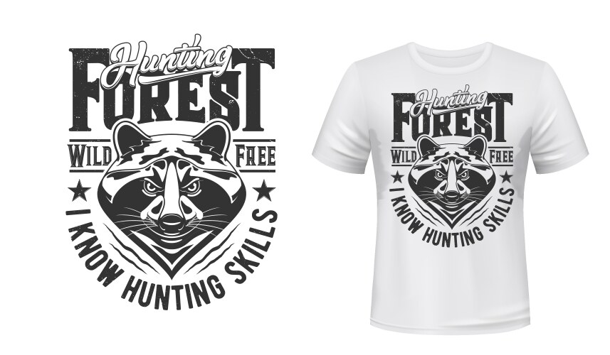 Raccoon Hunting T-Shirt Mockup Vector Image