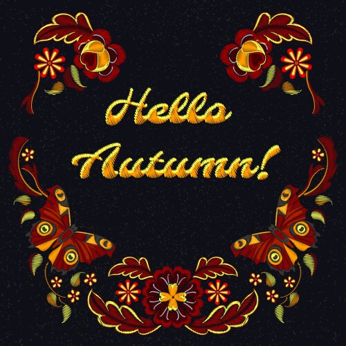 Autumn Floral Embroidery Pattern Vector Image