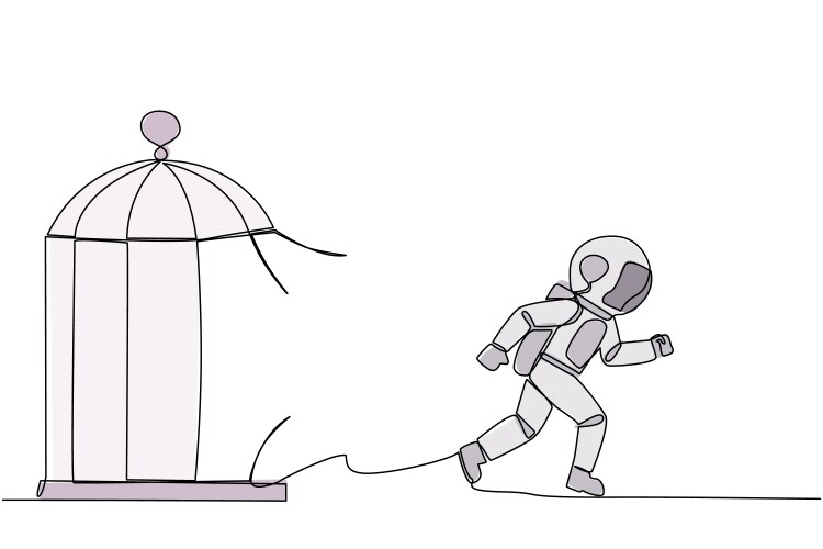 single one line drawing young astronaut trapped vector