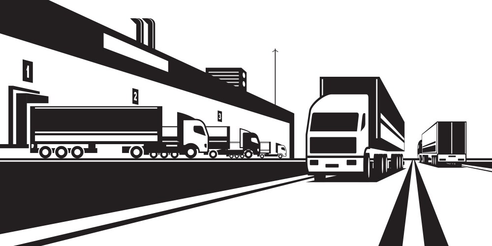 Trucks loading and carrying goods from warehouse vector image