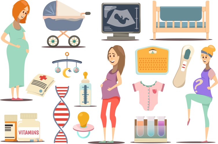 Pregnancy Icon Set - Baby & Health Vector Image