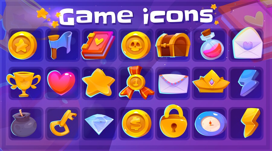 Game icons set graphical user interface elements vector image