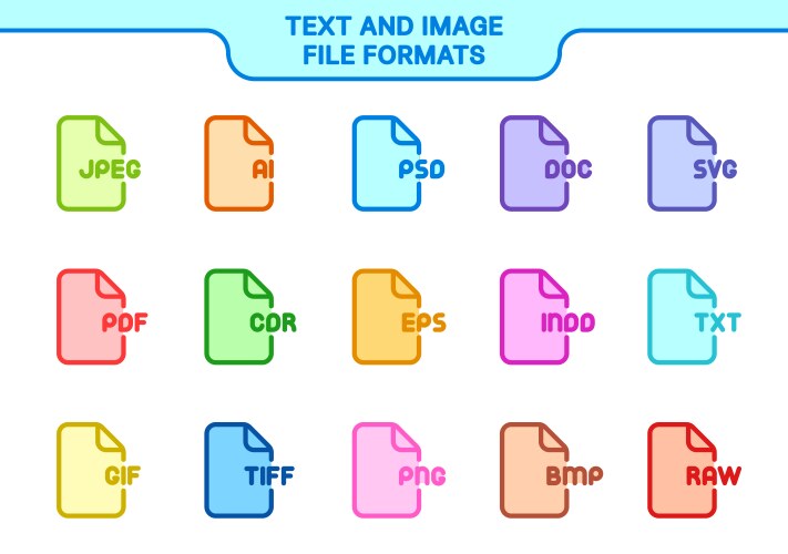 Icon set text and image file formats line color vector image