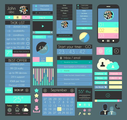 Ui flat design elements for web infographics Vector Image