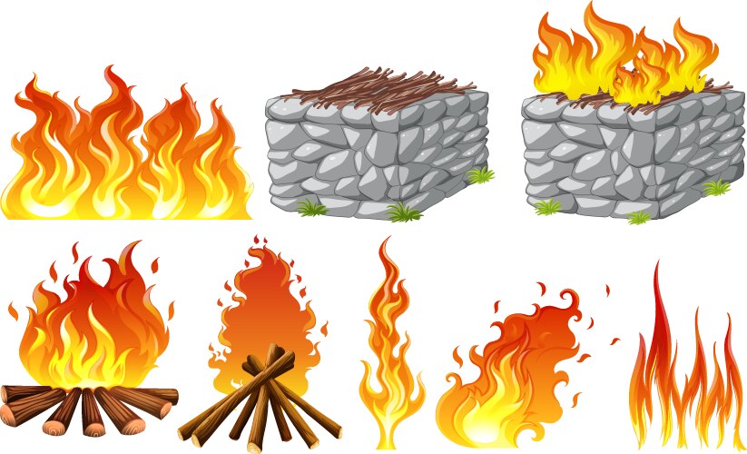Isolated set of bonfire in style Vector Image
