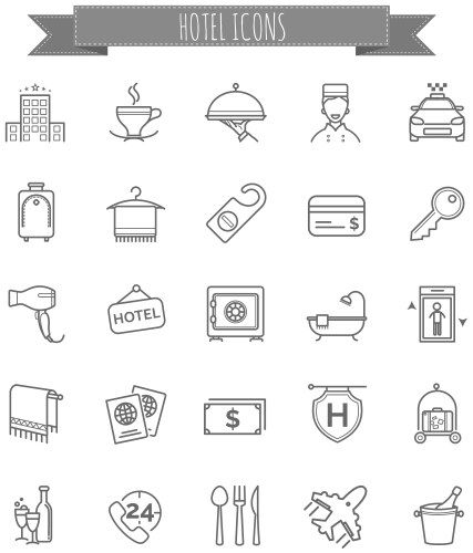 Hotel Icon Set - Thin Line Vector Image
