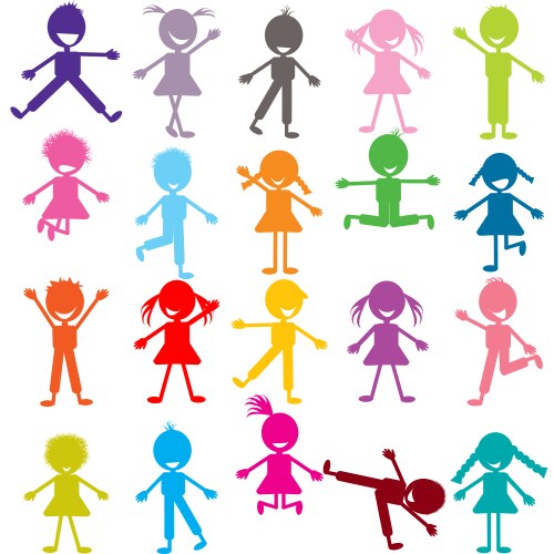 Child Silhouettes - Diverse Kids Vector Image