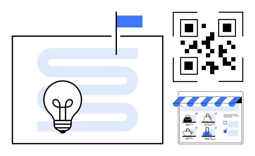 Strategic path with lightbulb idea qr code vector image