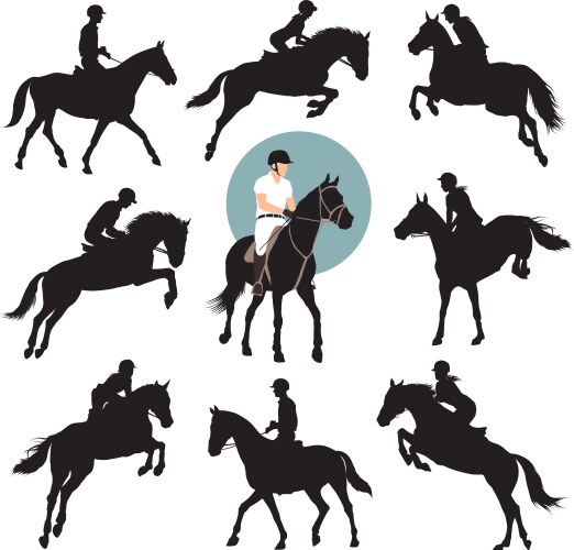 Horse Jumping Silhouettes Vector Image