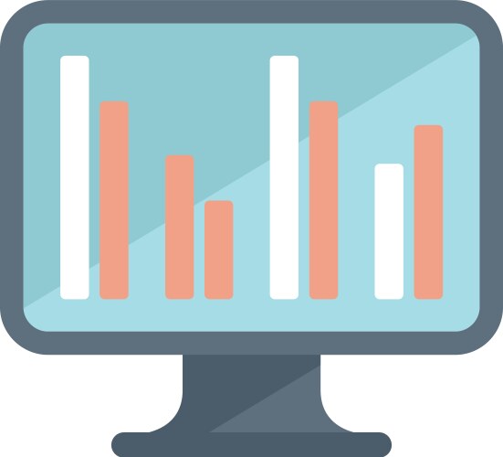 Computer monitor displaying statistical bar chart vector image