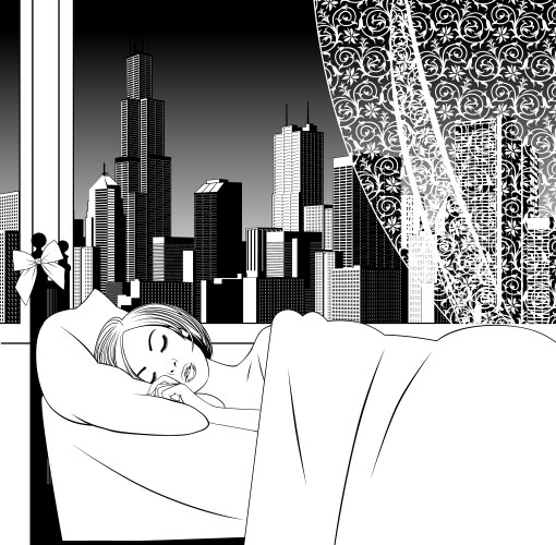 linear black and white drawing of a sleeping vector image