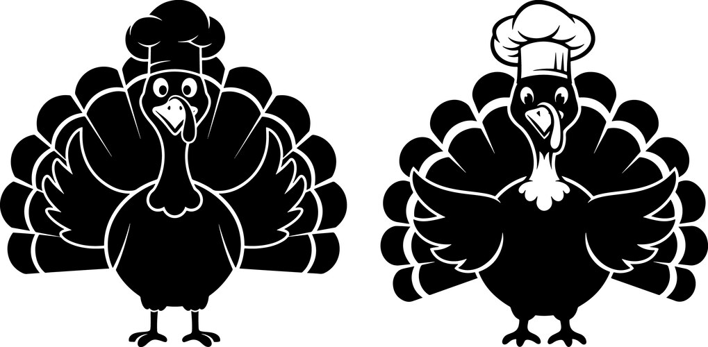 Two Chef Turkey Silhouettes Vector Image