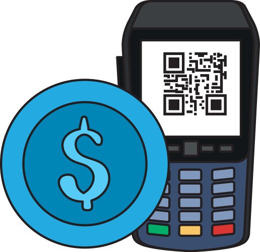 Dataphone with scan code qr and coin vector image