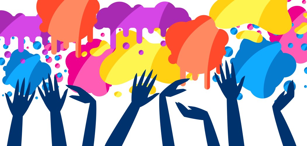 Happy holi colorful background with hands vector image