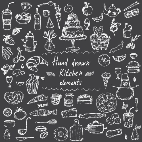 set of hand drawn design elements for kitchen vector