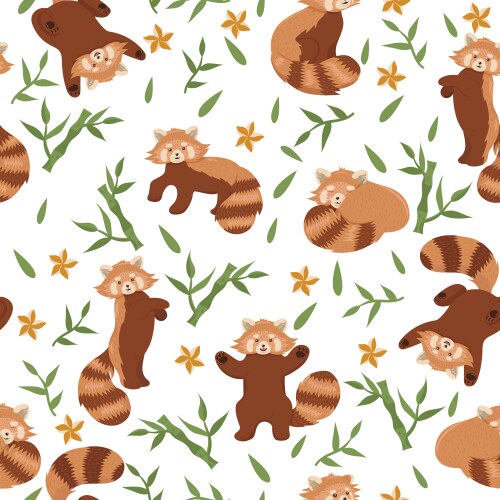 Seamless pattern with red pandas and bamboo vector image