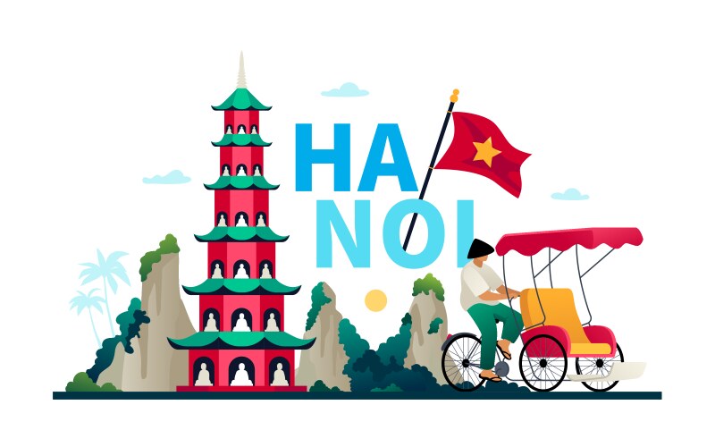 Welcome to hanoi - modern colored vector image