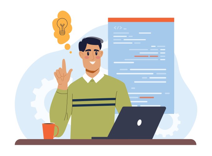 Programmer with idea at workspace vector image
