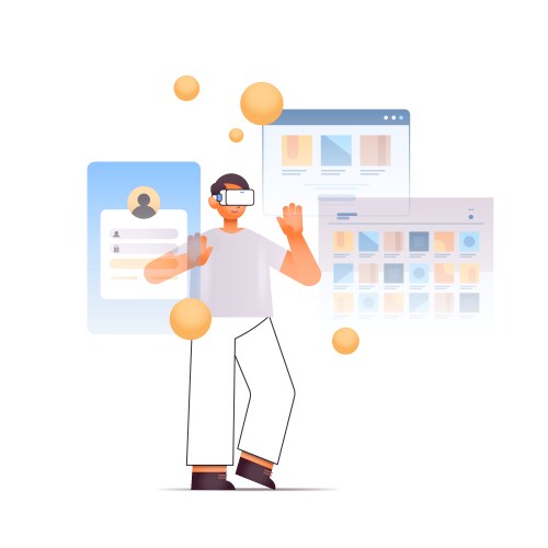 Man in digital glasses using computer interface vector image
