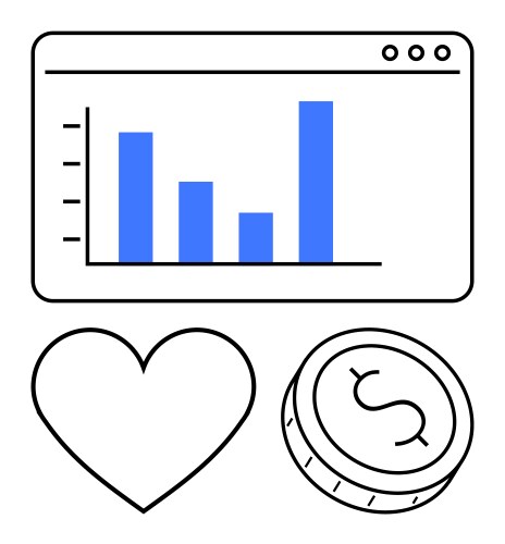 Blue bar graph in browser window with heart vector image