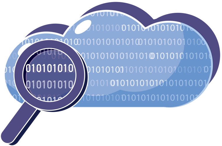 Cloud data and magnifying glass with programming vector image